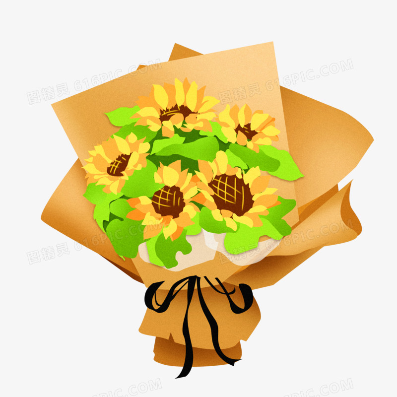 手绘向日葵太阳花花束元素