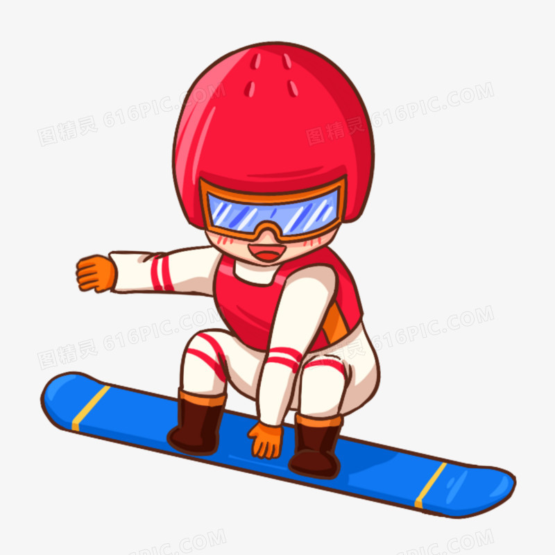 Q版手绘卡通单板滑雪元素