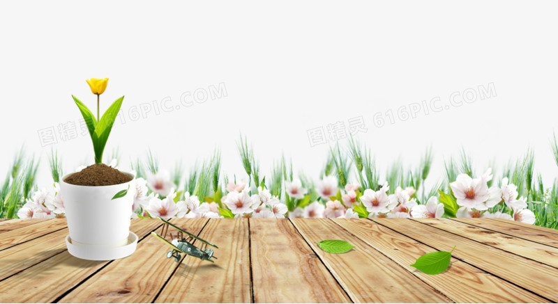 木桌花朵小麦背景素材