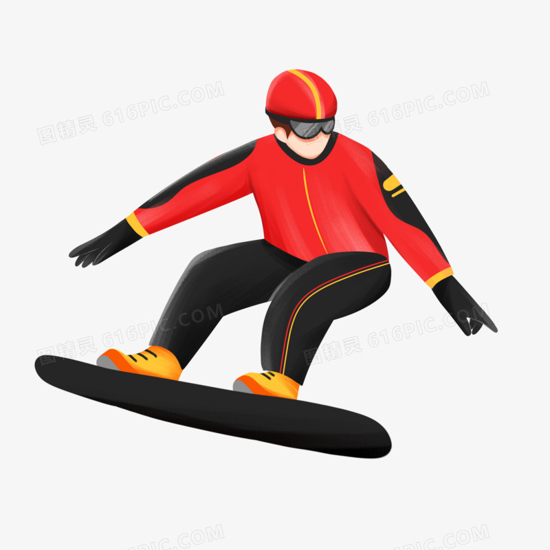 手绘插画风系列之单板滑雪运动员元素