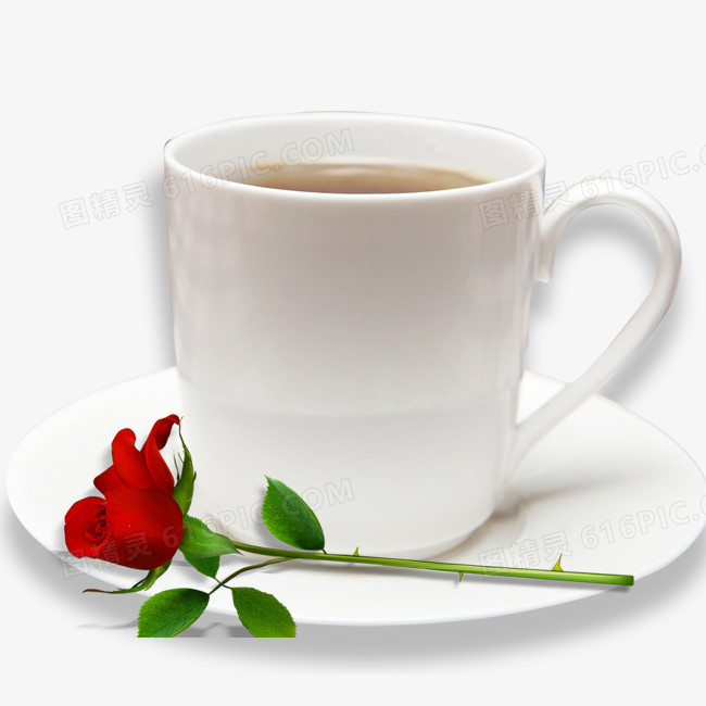 咖啡杯和玫瑰花