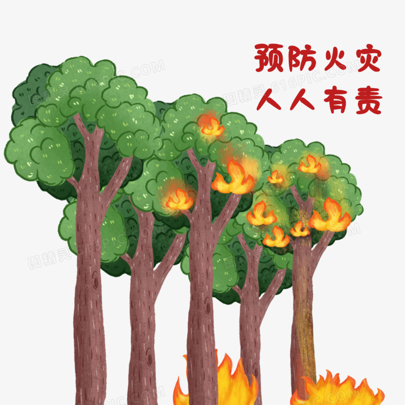 卡通手绘深林消防安全元素