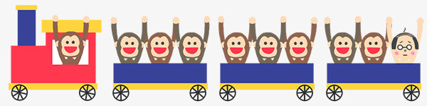 图标矢量图  卡通猴子和火车