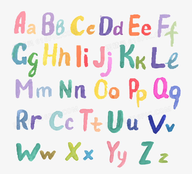彩色大小写英文字母矢量素材