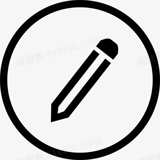铅笔书写工具符号的圆形按钮的轮廓图标