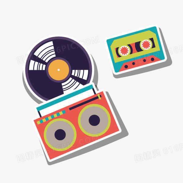 卡通手绘 收音机 碟片 磁带 日常用品