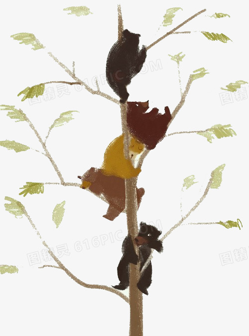 水彩手绘狗熊爬树