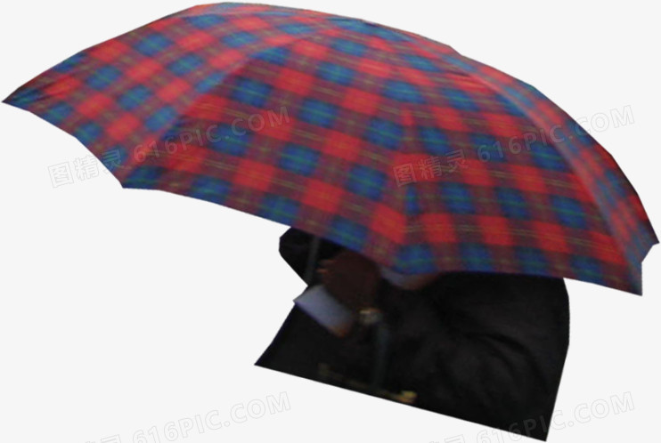 一个人在街上打着一把红色格子的雨伞