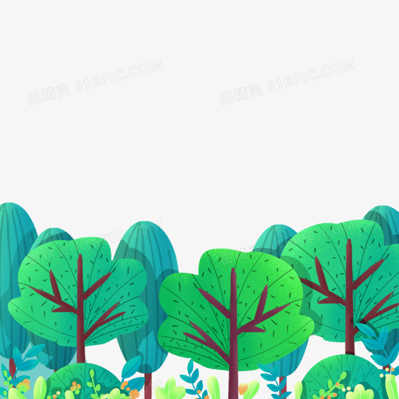 手绘插画风森林免抠元素 