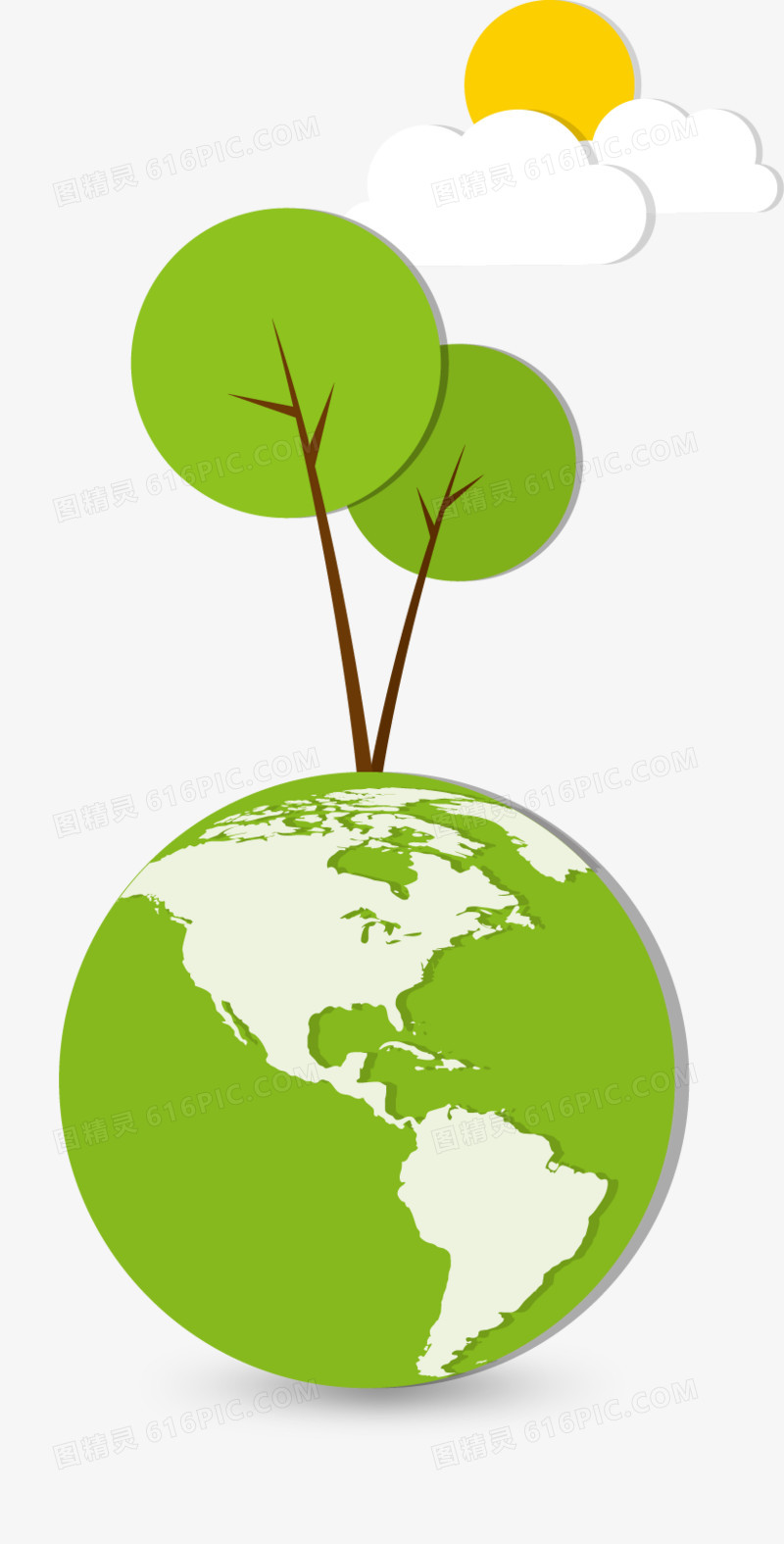 卡通绿色环保地球小树
