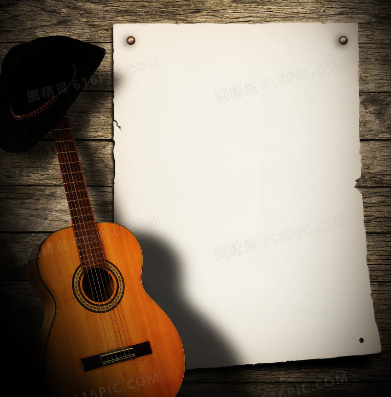 吉他与纸张背景