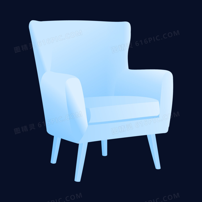 蓝色渐变插画风家具家居单人椅免抠元素