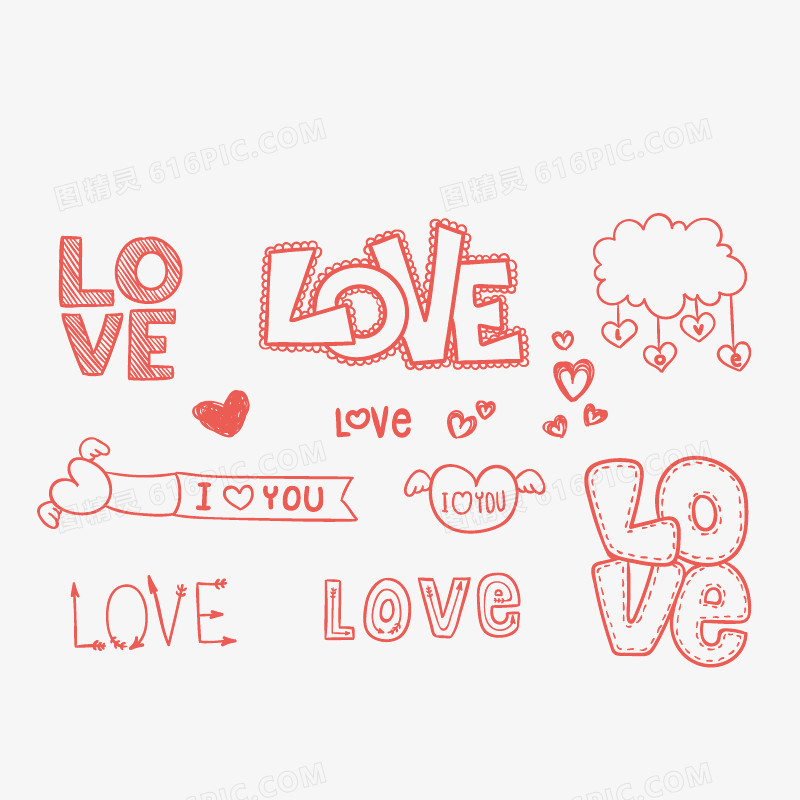 红色 爱 love 艺术字 矢量素材 手绘  手写字