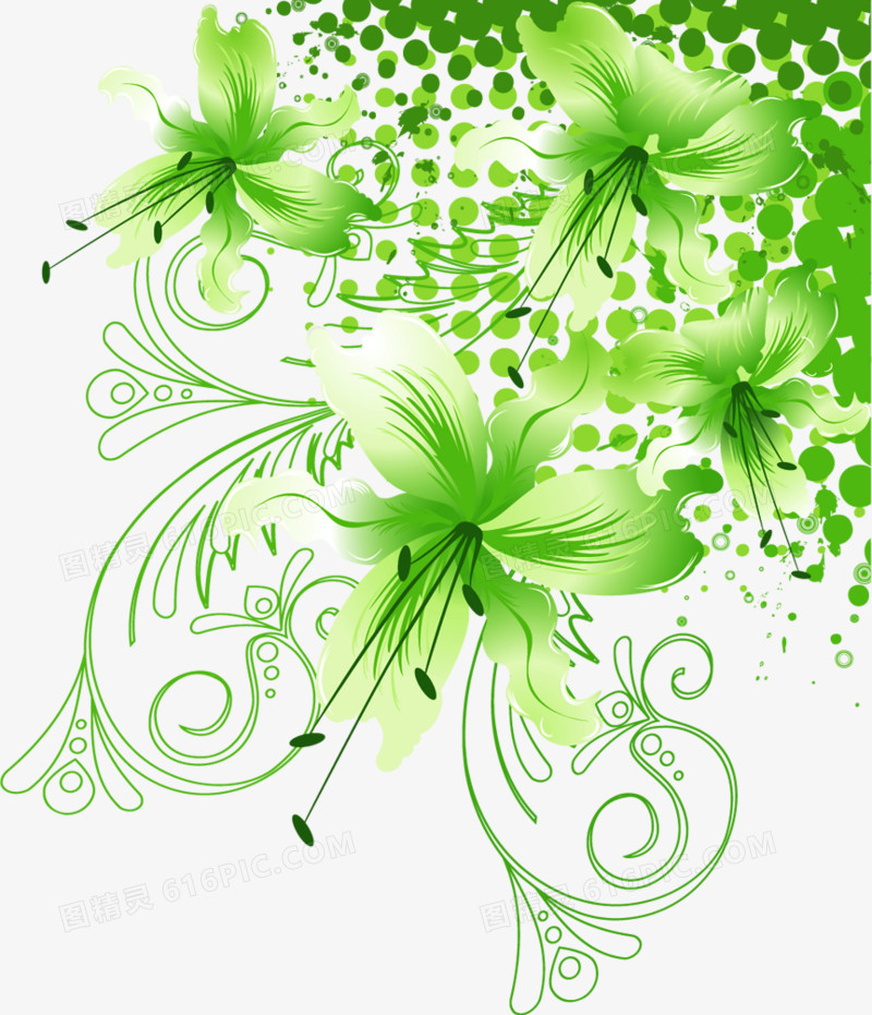 绿色清新抽象花朵植物装饰