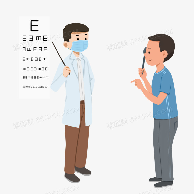 卡通医生给男子测视力免抠元素