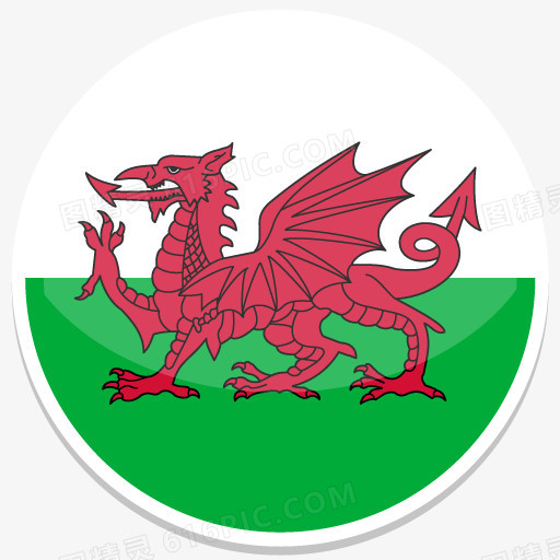 威尔士平圆世界国旗图标集