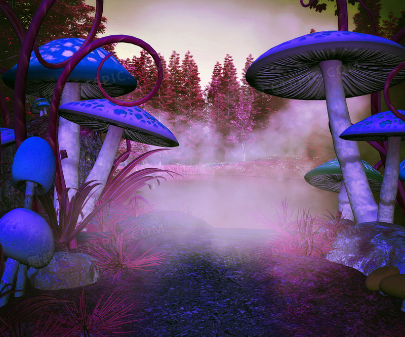 森林中的蓝色蘑菇