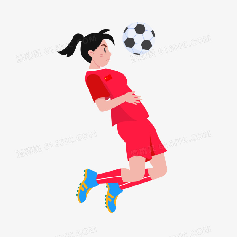 卡通矢量女足运动员顶球素材