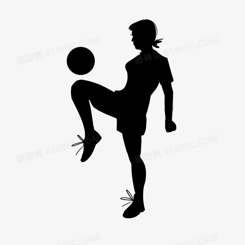 黑色剪影女足运动员颠球练习元素