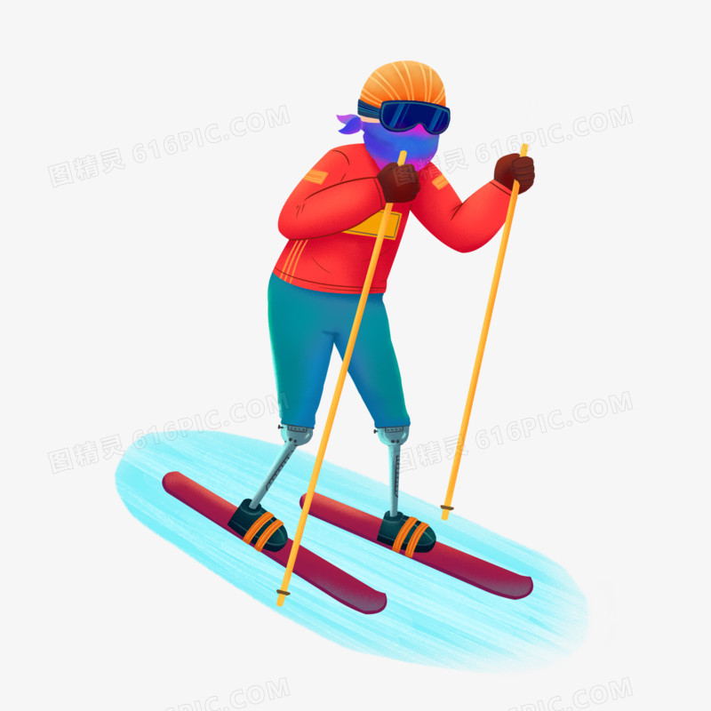 手绘插画风残奥会滑雪运动员元素