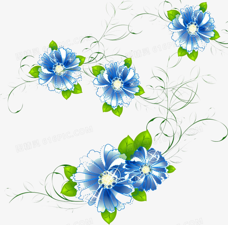 手绘唯美蓝色清新花卉