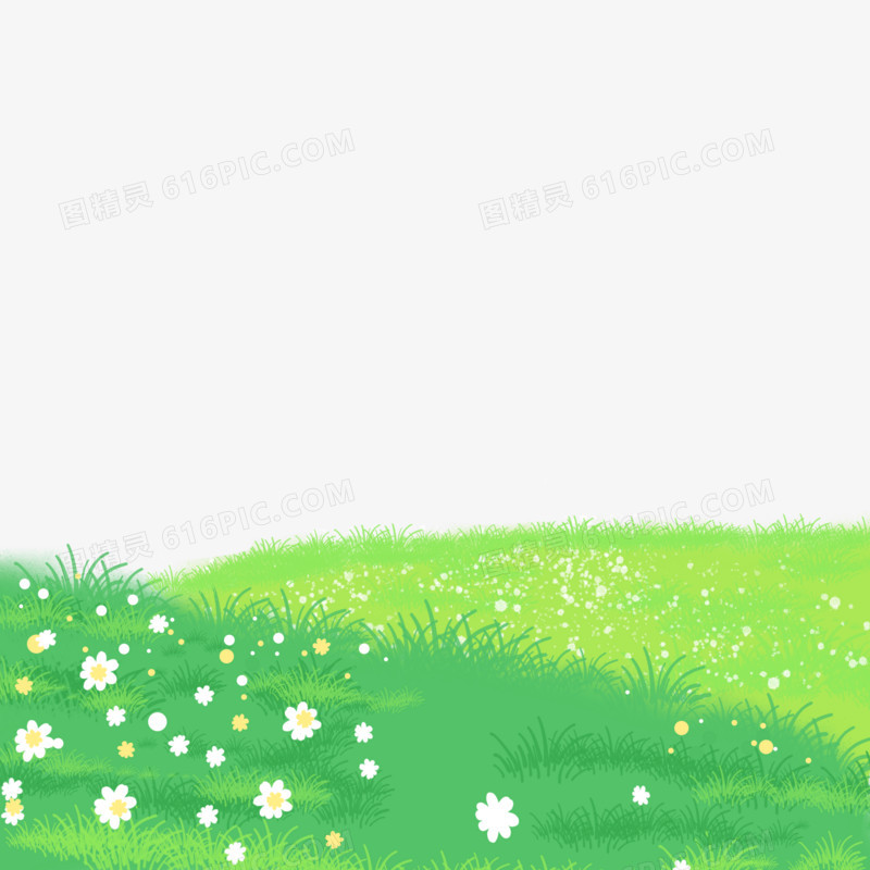 手绘插画风绿色草坪免抠元素