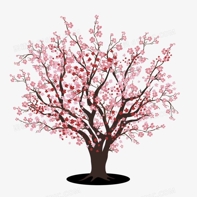 卡通扁平樱花树免抠元素