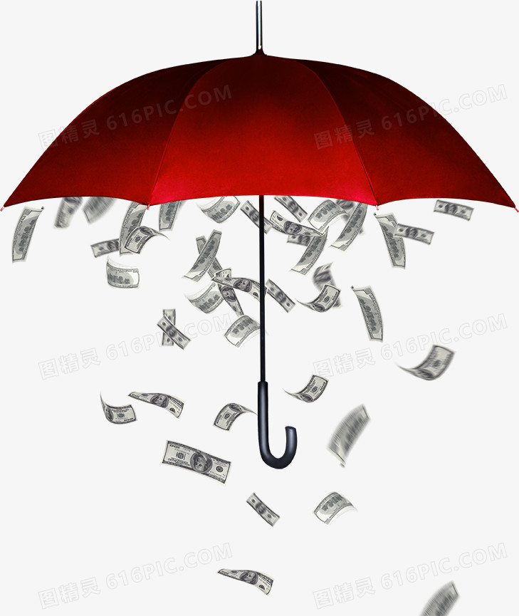 红色雨伞和纸钞
