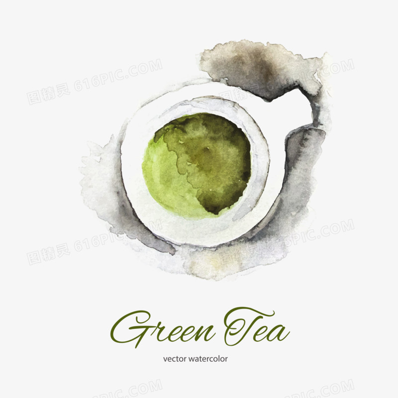 水墨绿茶矢量素材