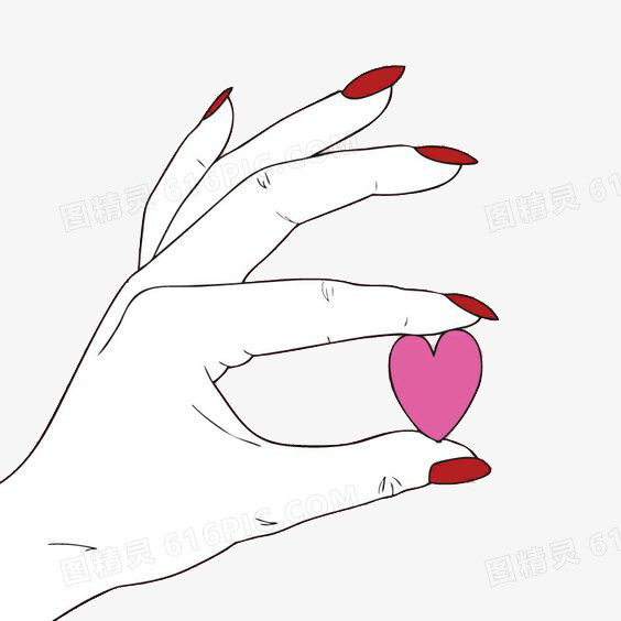 红指甲的手手拿粉色的心