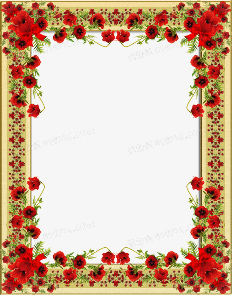 复古红色花朵相框