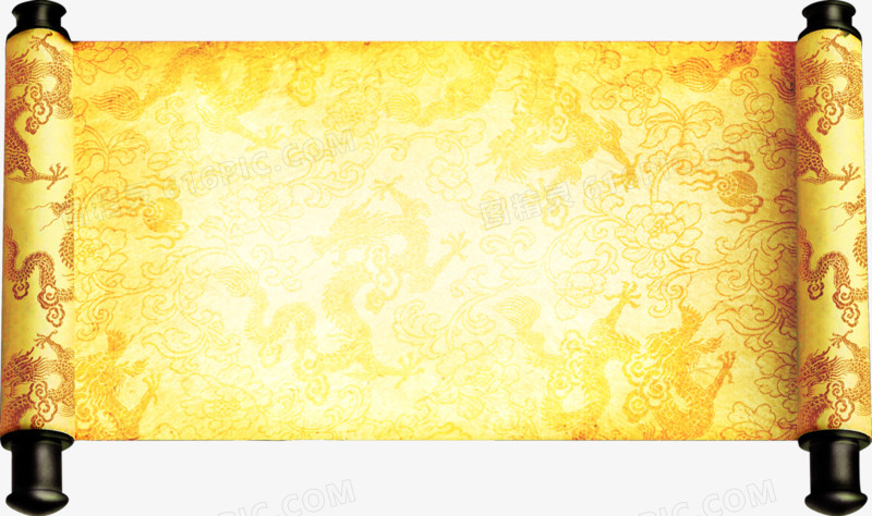 手绘黄色龙纹卷轴