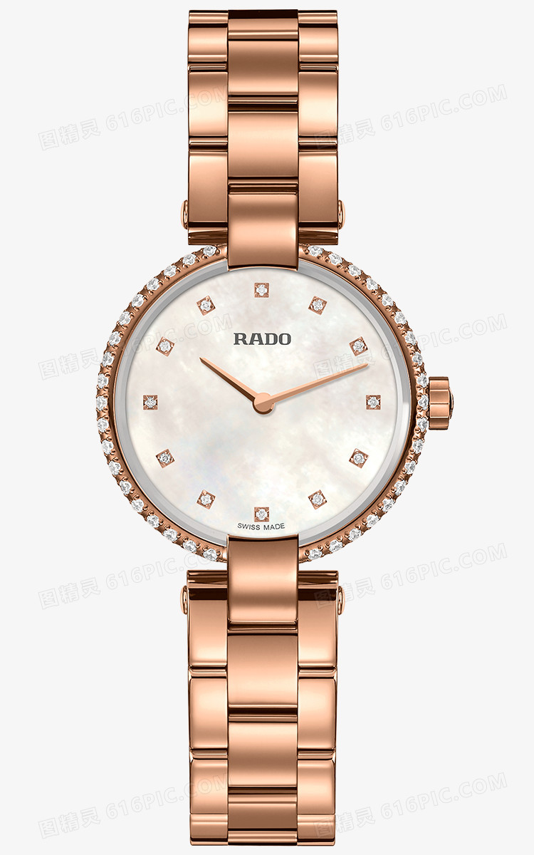 玫瑰金色女表镶钻雷达腕表手表