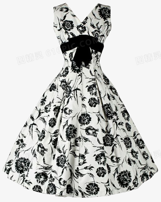 黑花白色裙子