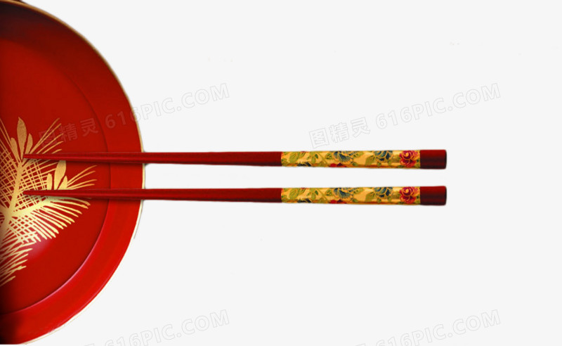 红色喜庆盘子筷子