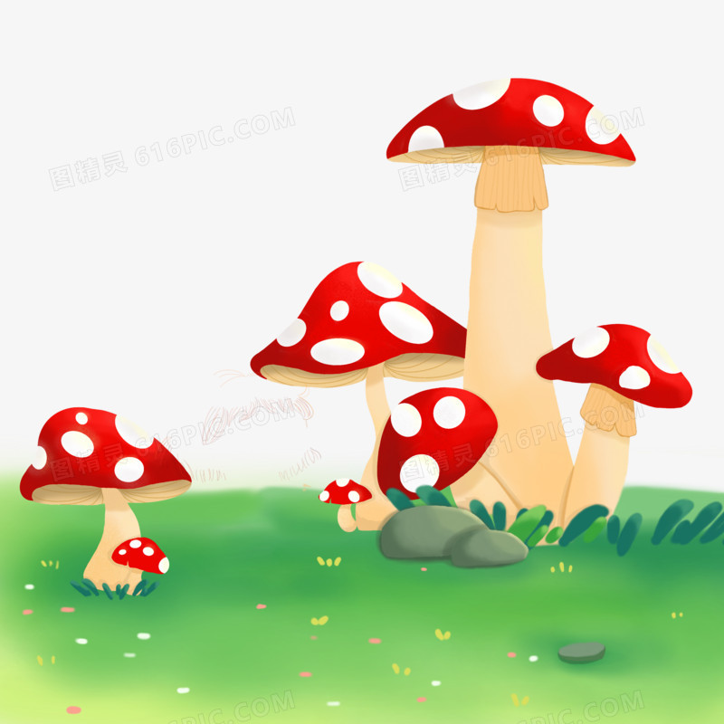 卡通手绘免抠蘑菇草地素材