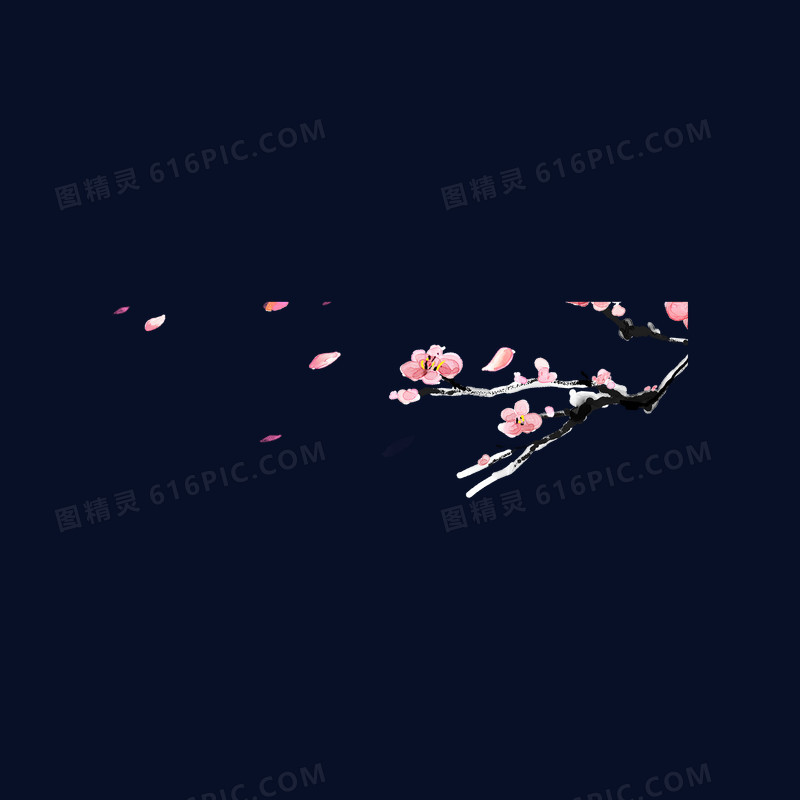 桃花树和飞舞的花瓣