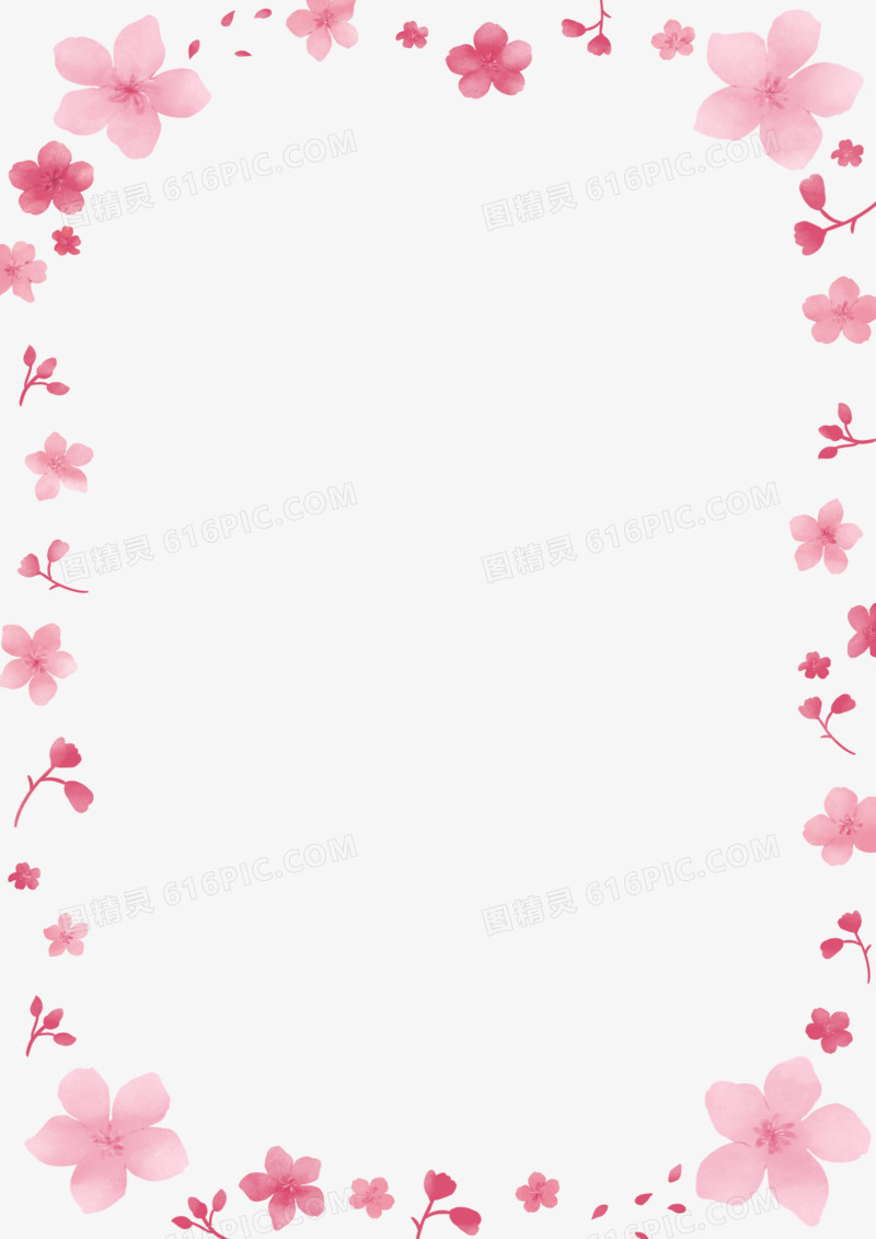 手绘水彩樱花粉色边框素材