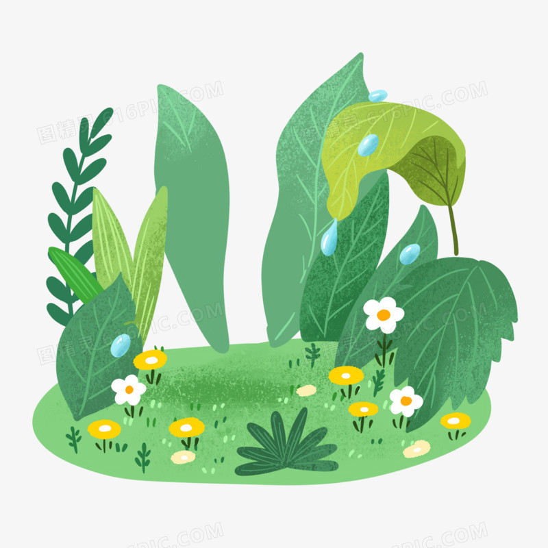 卡通手绘免抠绿色草坪植物素材