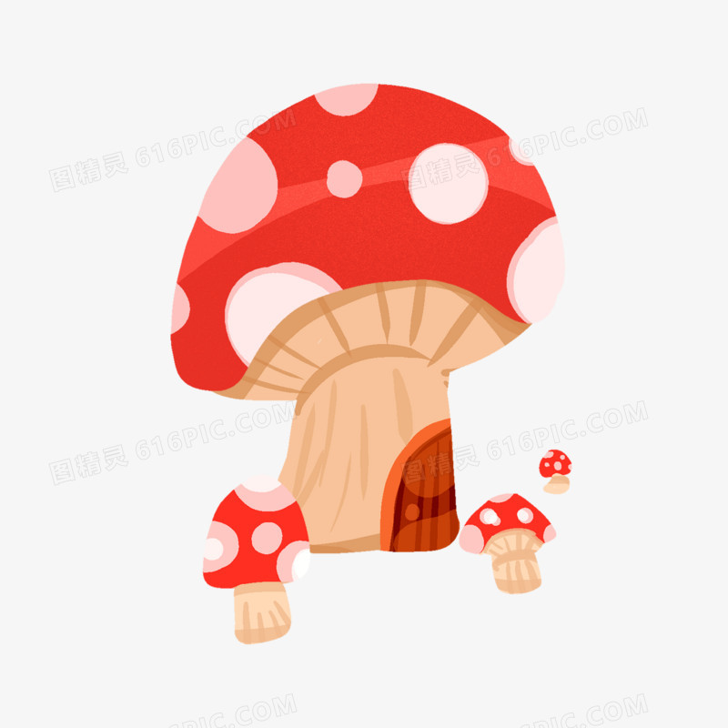 卡通手绘免抠红蘑菇屋素材