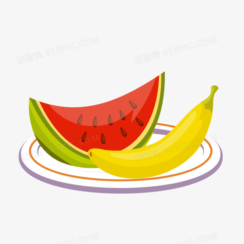 手绘踏青野餐物品贴纸套图之水果西瓜香蕉免抠素材