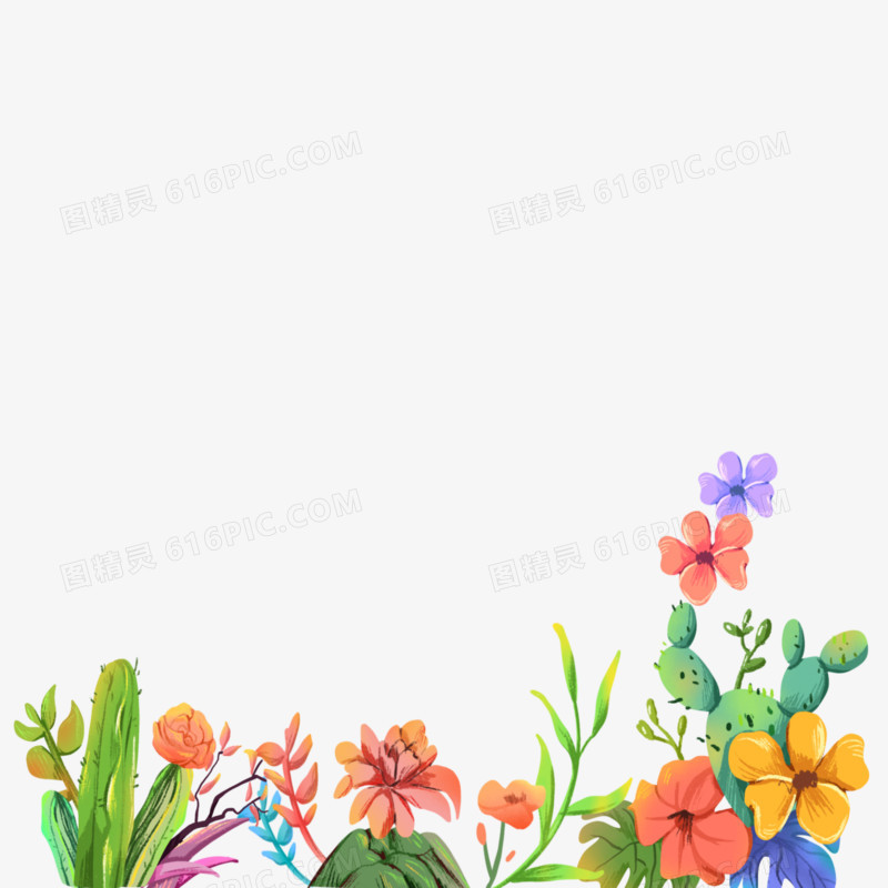 手绘底边装饰花丛插画元素