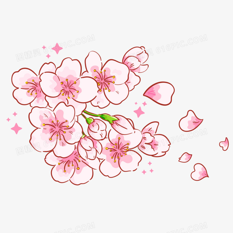 卡通矢量粉色樱花花瓣免抠元素