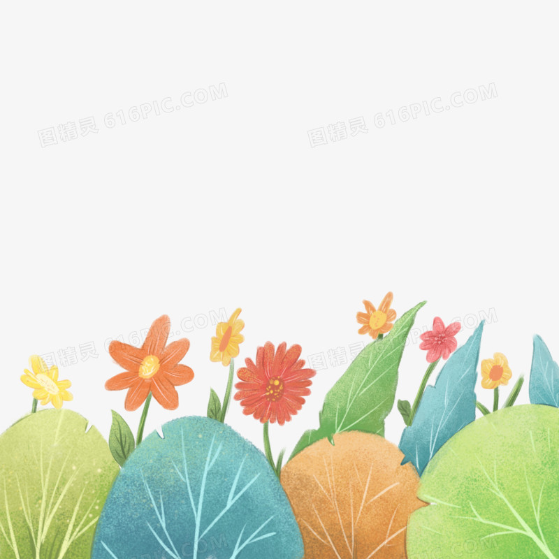 卡通手绘春季绿叶花朵元素