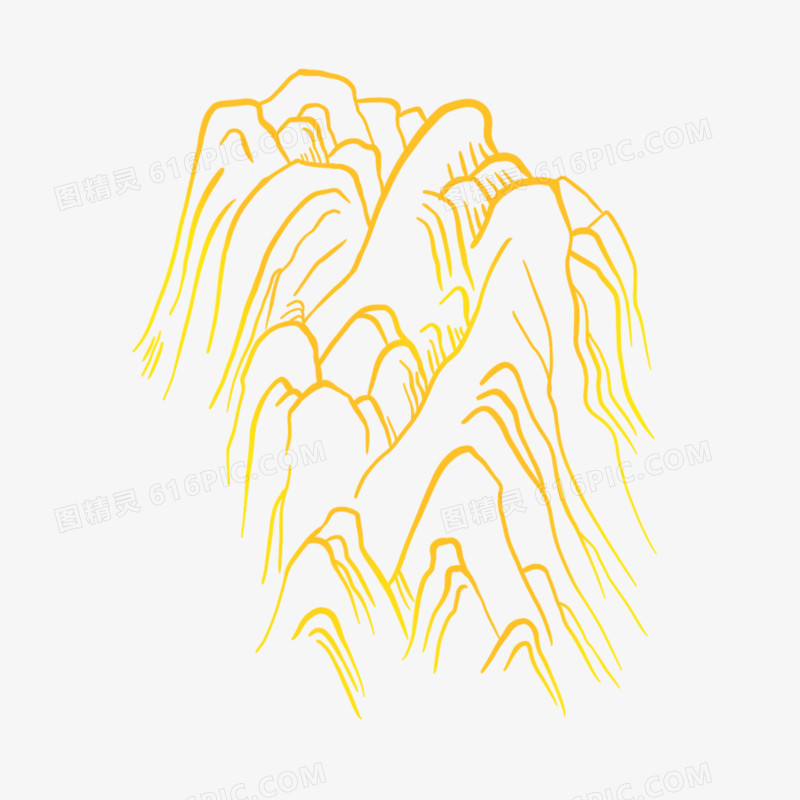 手绘线条中式抽象金色山水素材