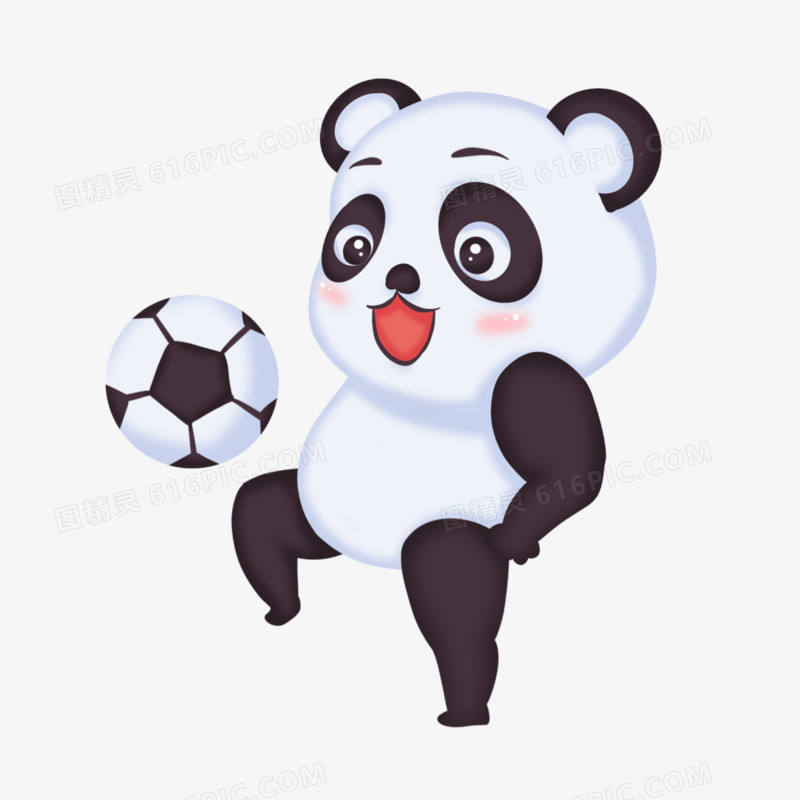 手绘创意熊猫颠球免抠元素