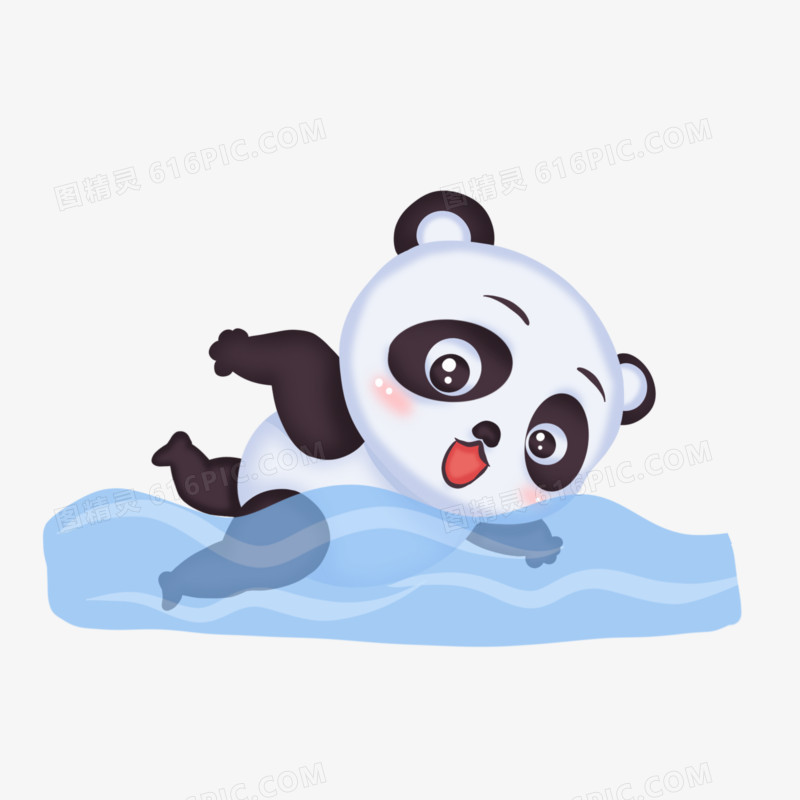 手绘创意熊猫游泳免抠元素