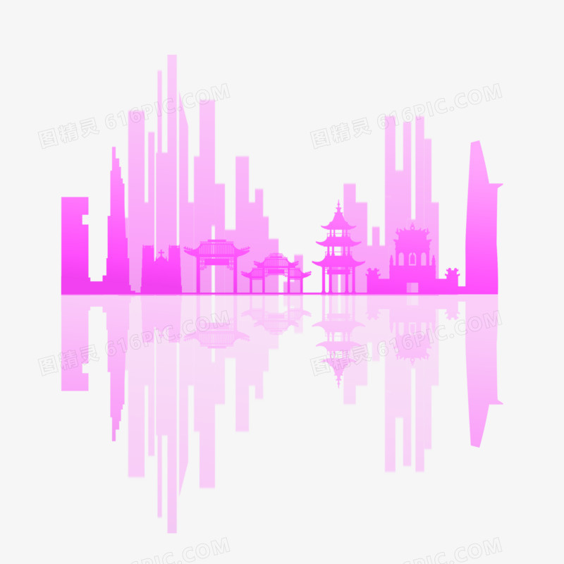 紫色简约中国城市南京剪影素材