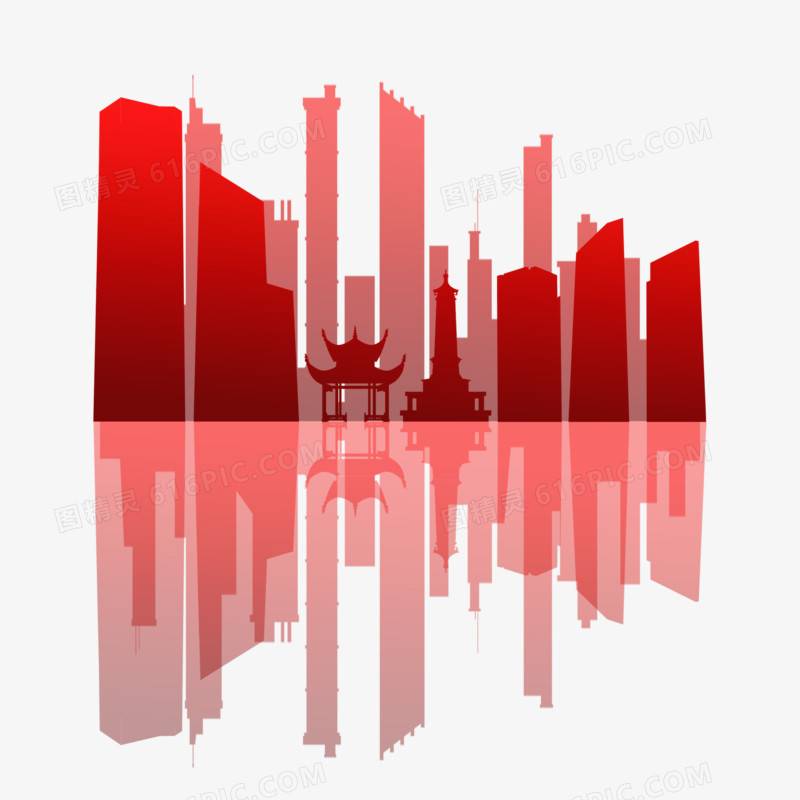 红色简约中国城市长沙剪影素材