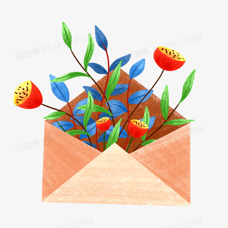 卡通手绘花卉植物信封元素